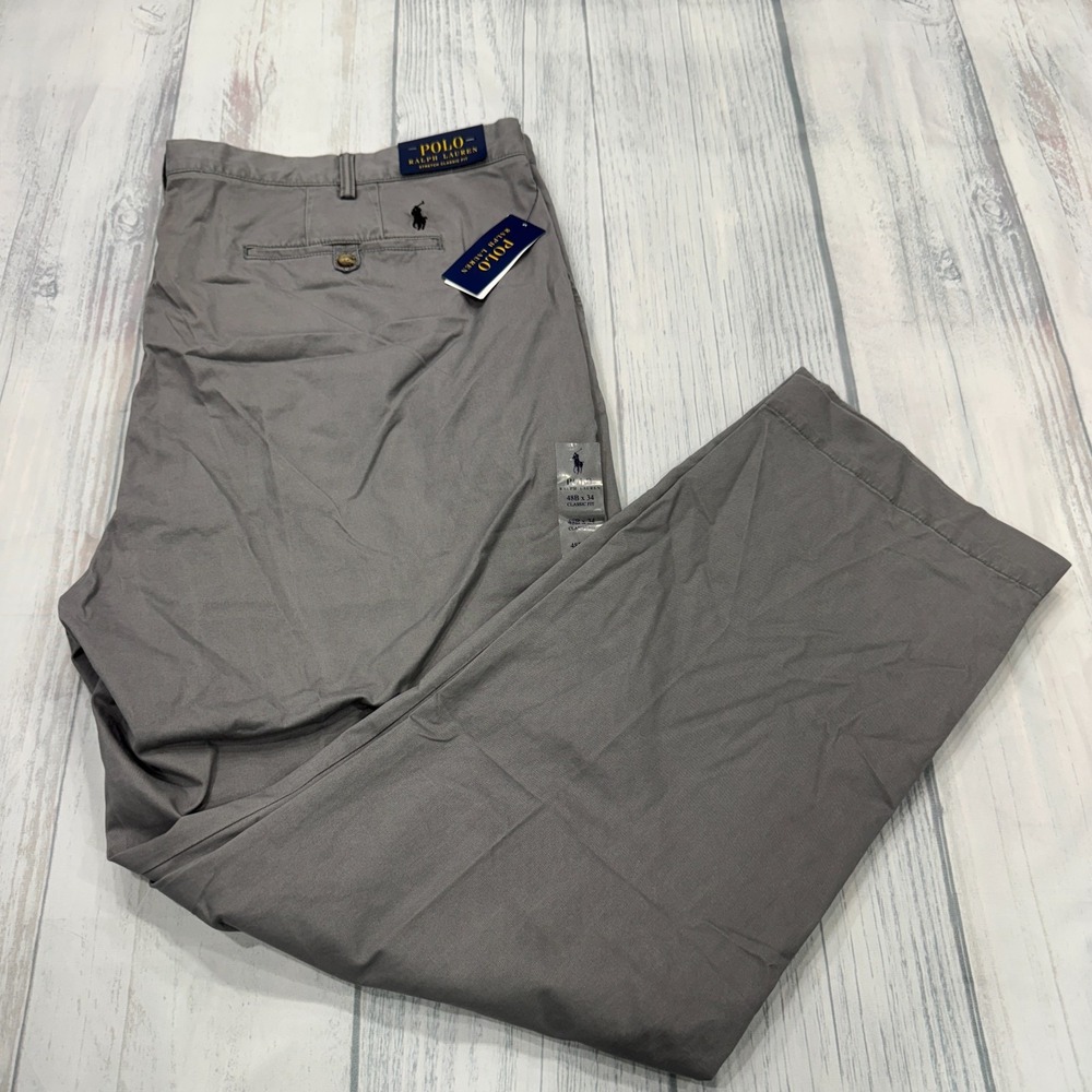 NWT POLO Ralph Lauren Pants‎ 48Bx34 Stretch Cotton Chino Grey PRL Pony Mens $115